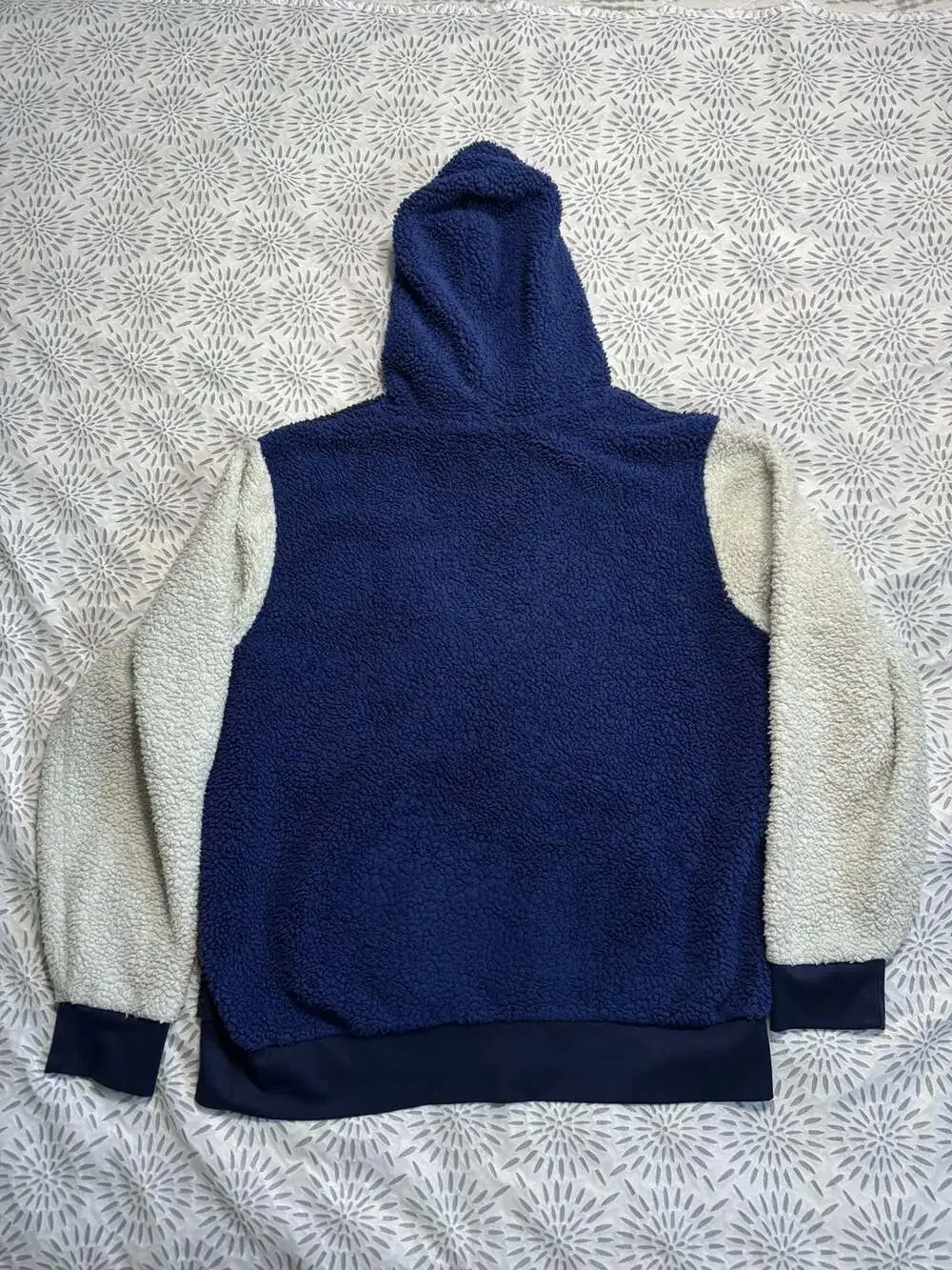 Polo Ralph Lauren Logo Pile Fleec Hoodie Navy Blue White Mens Large